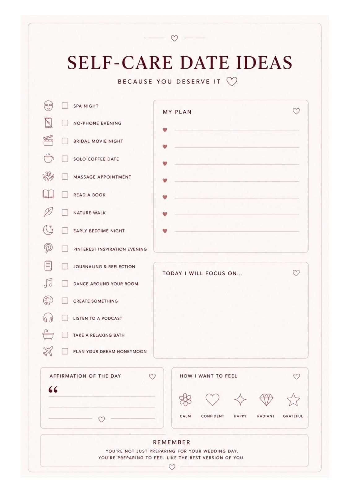 🎁 FREE BONUS – Bridal Self Care Planner